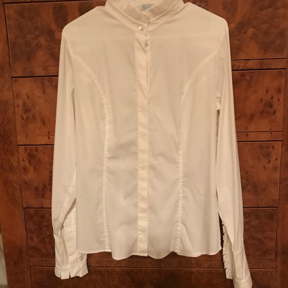 NWOT Escada Sport White Cotton Ruffled Blouse Top Sz 42